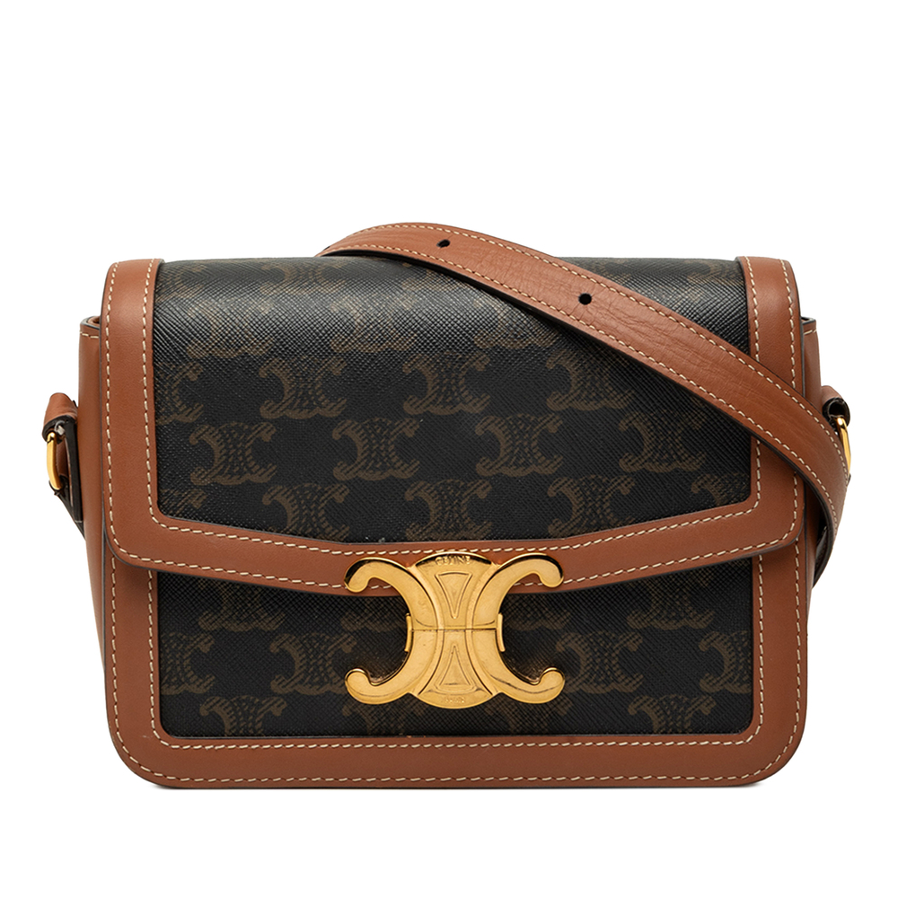 Pre-Loved Celine Teen Triomphe Coated Canvas and Calfskin Triomphe Crossbody